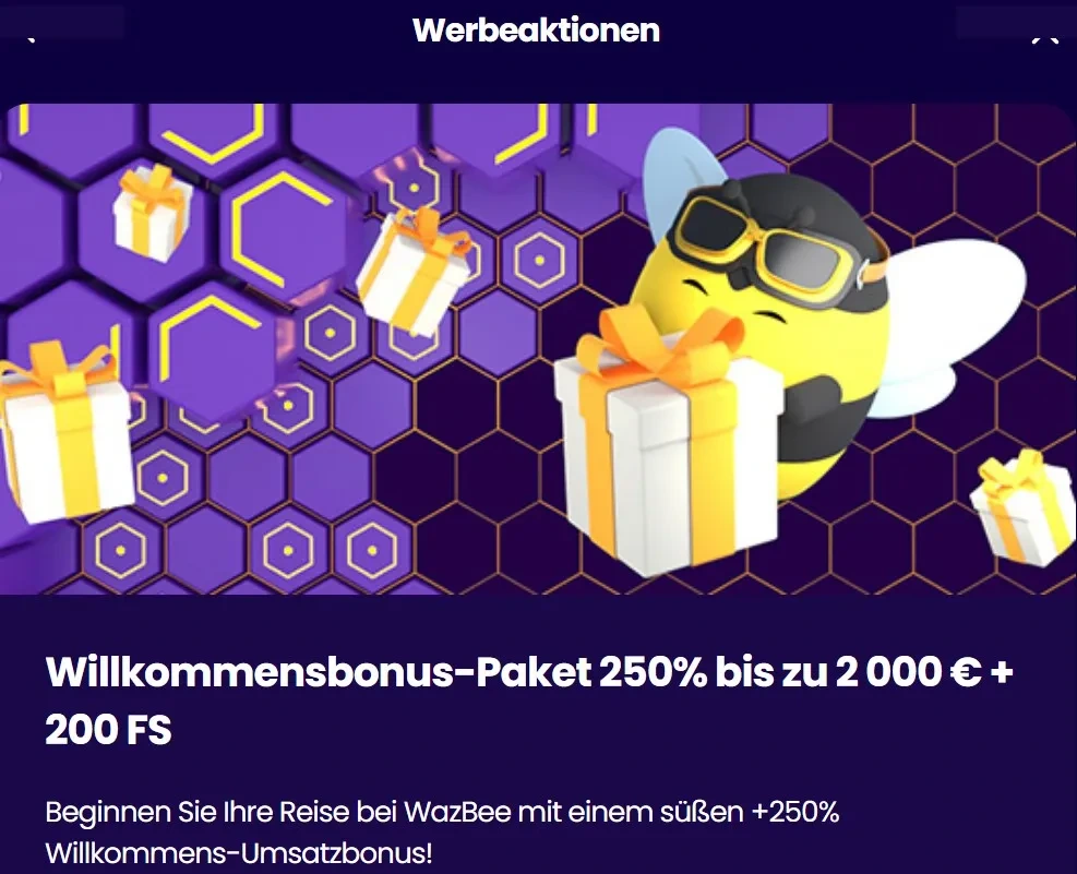 Wazbee casino promoties welcomebonus